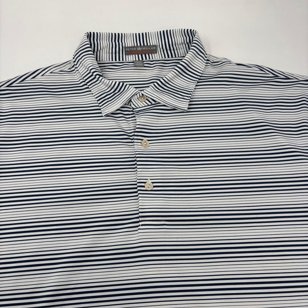 Peter Millar Summer Comfort XL Blue White Striped Golf Polo Shirt